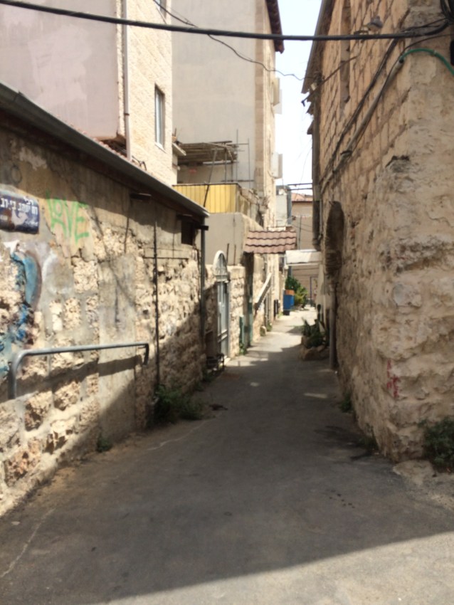 One of the alleys in our neighborhood, usually with smells of cooked food, a few stray cats, and sounds of Hebrew in the background